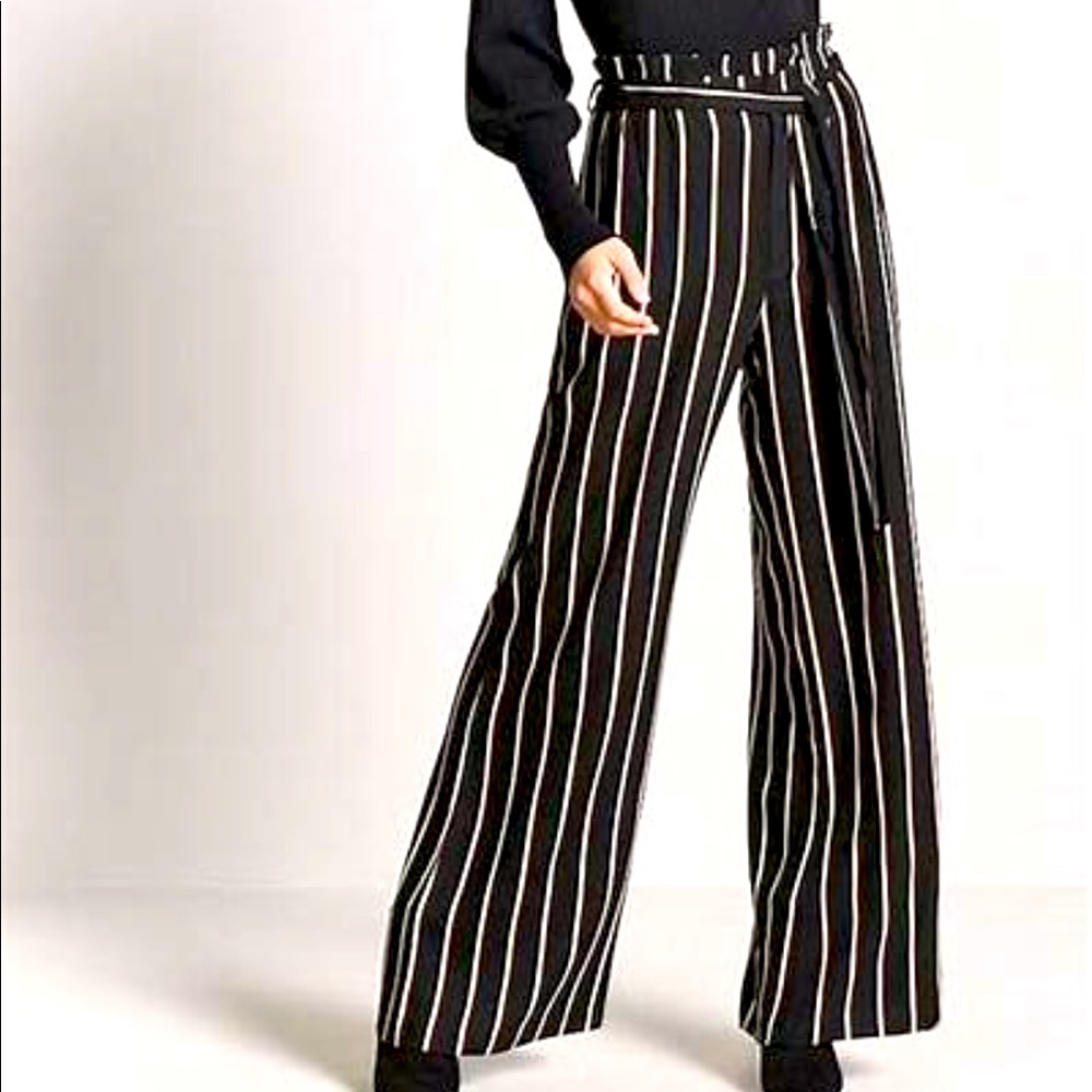 FREE• Forever21 Pinstripe Paperbag Waist Wide Leg Trousers